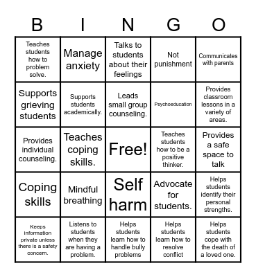 School Counselor Bingo Card