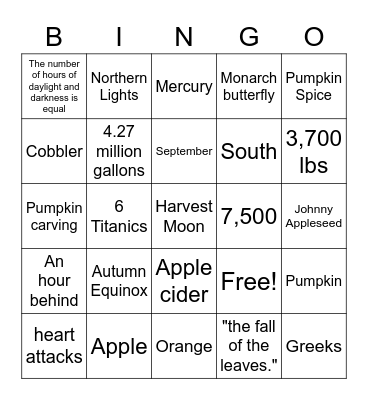 FALL TRIVIA BINGO Card