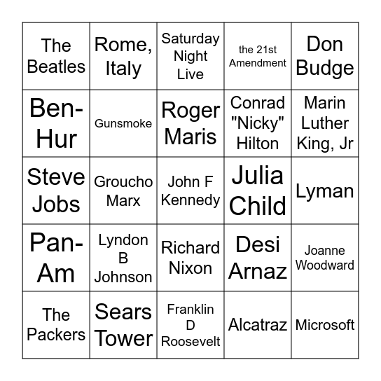 Trivia Bingo Card