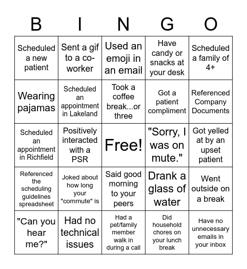 Continuing Care Bingo Card