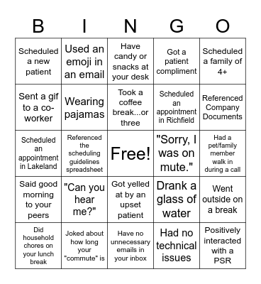 Continuing Care Bingo Card