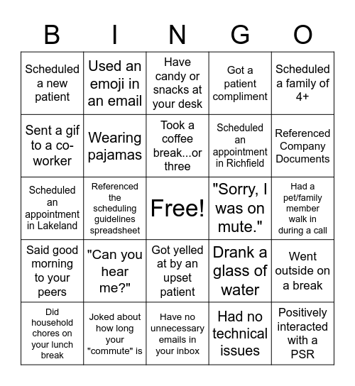 Continuing Care Bingo Card