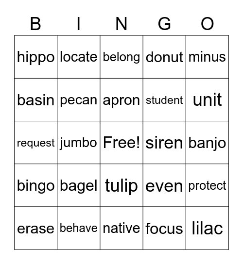 5.2 Words Bingo Card