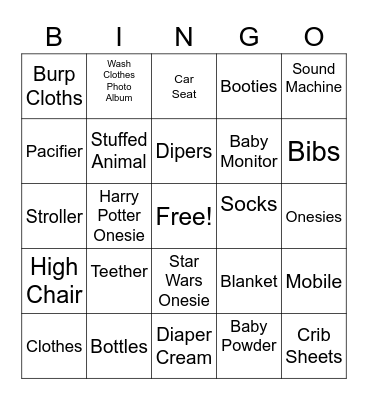 Baby Bingo! Bingo Card