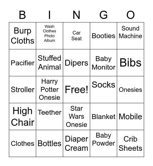 Baby Bingo! Bingo Card