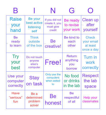 Graphics Lab Expectations II Bingo Card