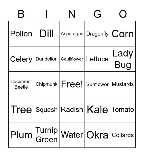 Garden Bingo Card