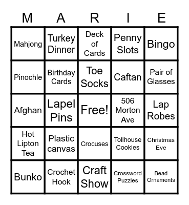 Gram Bingo Card