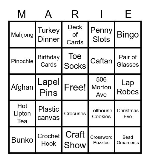 Gram Bingo Card