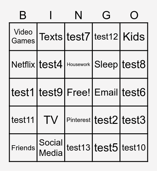 Time Management Bingo Card