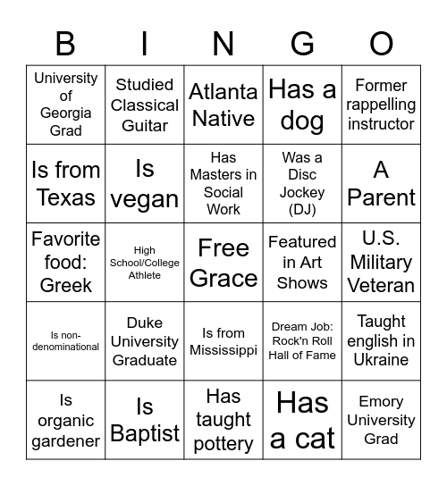 NSO 2021 Bingo! Bingo Card