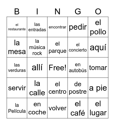 Vocabulary Unit 4.2 Bingo Card