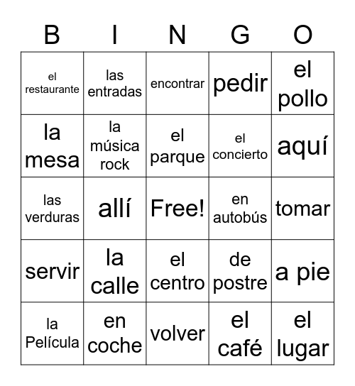 Vocabulary Unit 4.2 Bingo Card