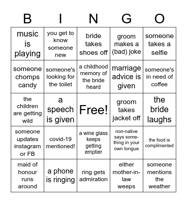 Wedding Bingo Card