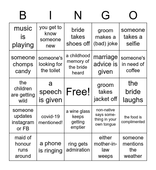 Wedding Bingo Card