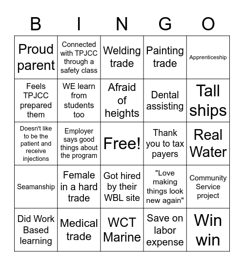 Student Stories Bingo Card