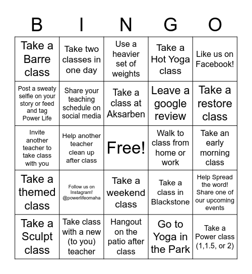 Power Life Teacher Bingo Card