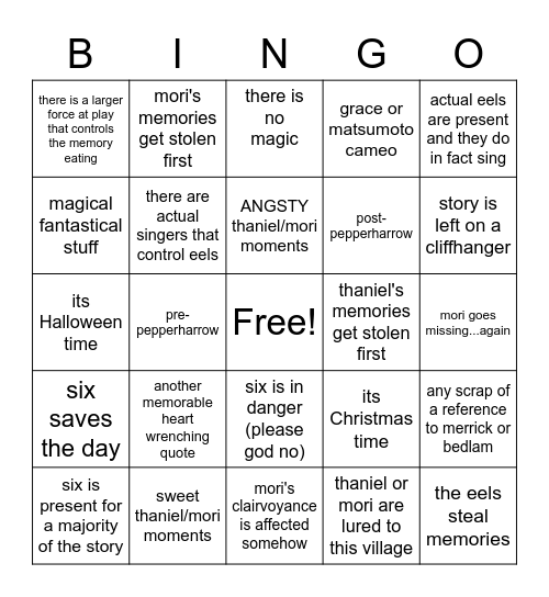 Eel Singers Predictions Bingo Card