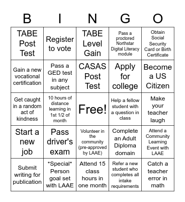 Lakes Area Adult Education Bingo Card