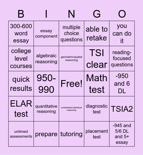 TSI Bingo Card