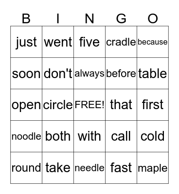 SIGHT WORD BINGO! Bingo Card