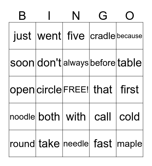 SIGHT WORD BINGO! Bingo Card