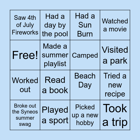 Summer Bingo! Bingo Card