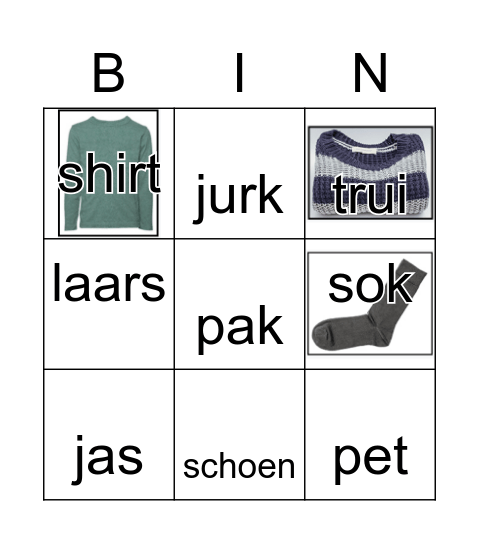 kleding Bingo Card