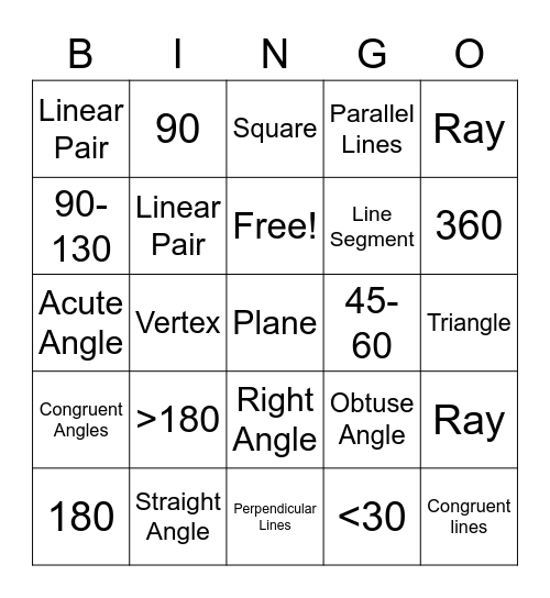 Angles Bingo Card