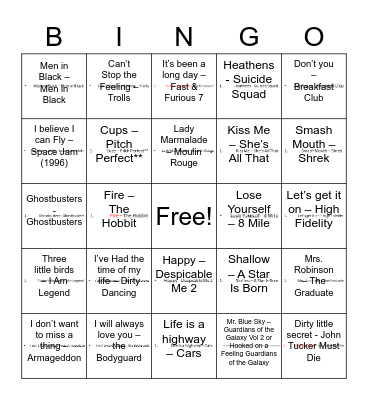 Music test Bingo Card