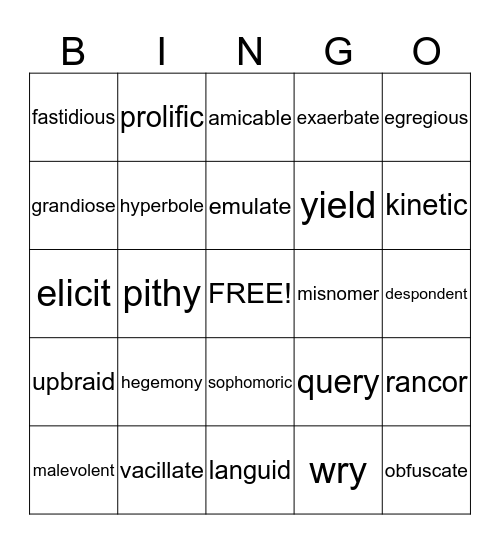 ACT/SAT Vocabulary Bingo Card