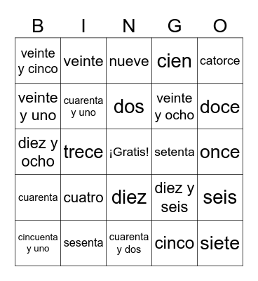 Los Números: 0-100 Bingo Card