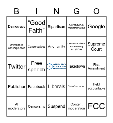 Section 230 Lingo Bingo Card