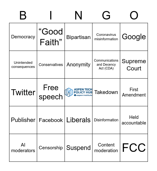Section 230 Lingo Bingo Card