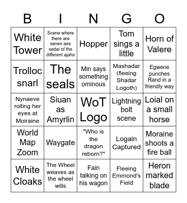 Wheel of Time Trailer Bingo Card