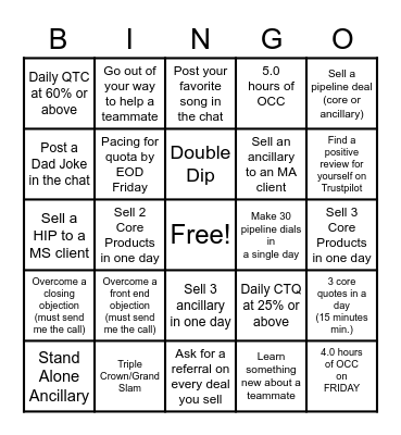 Team Kohllman Bingo Card