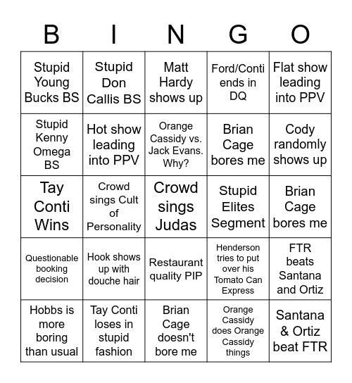 AEW Bingo 9/1 Bingo Card