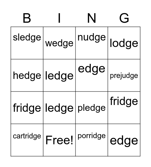 dge Bingo Card