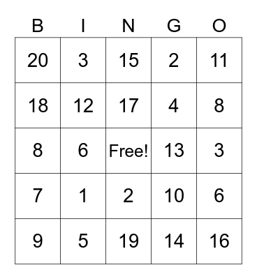 Friends of 20 Bingo Card
