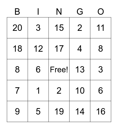 Friends of 20 Bingo Card