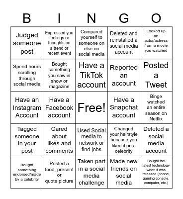 Social Media and Pop Culture Bingo Card