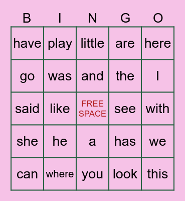 START SMART SIGHT WORDS Bingo (2) Bingo Card