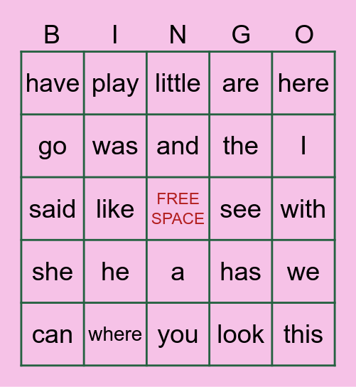 START SMART SIGHT WORDS Bingo (2) Bingo Card