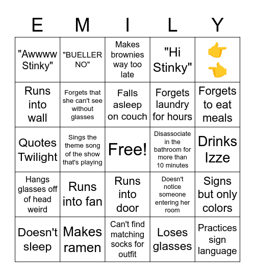 Emily Bingo Card