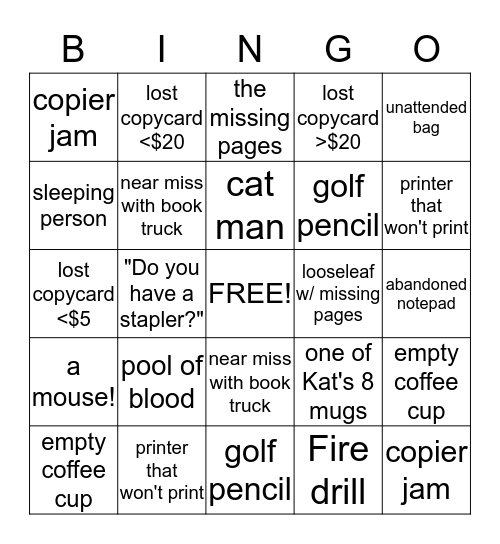 Library Bingo Card