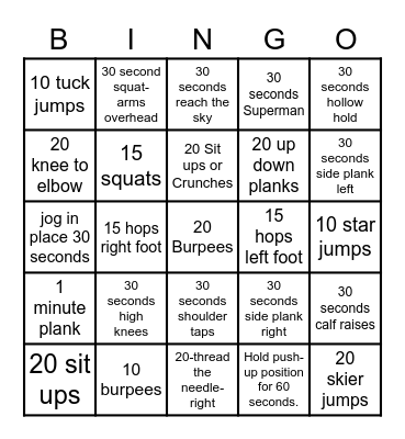 Fitness Bingo (Spring) Bingo Card