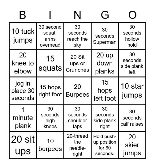 Fitness Bingo (Spring) Bingo Card