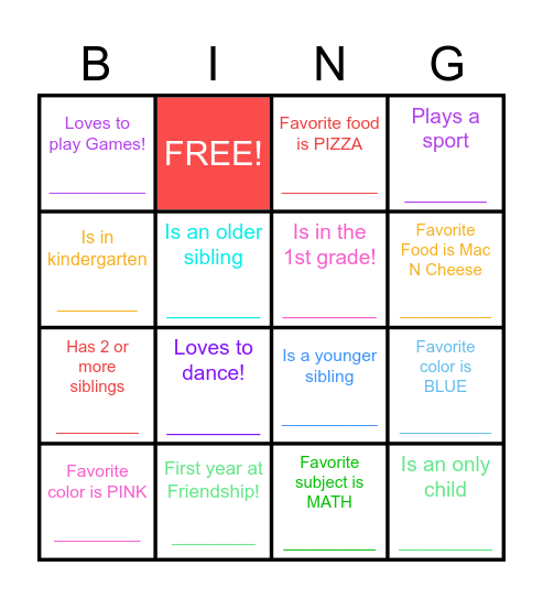 Find a New Friend Bingo! Bingo Card