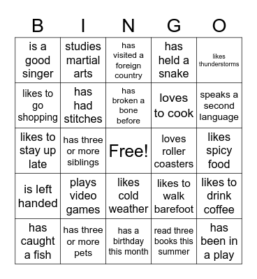 Back To School Bingo Card