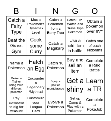 Pokemon Bingo Card